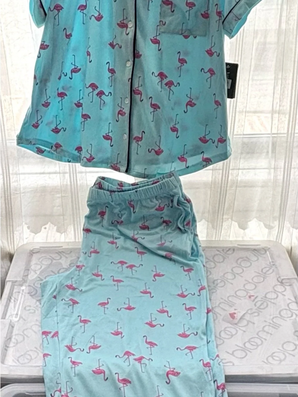 kate spade Light Blue and Pink Flamingo Pajama Set Top XL